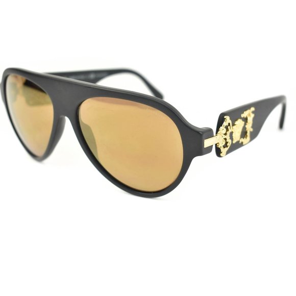 Versace Accessories - VERSACE: Matte Black, "Medusa" Logo Mirrored, Polarized Sunglasses (po)